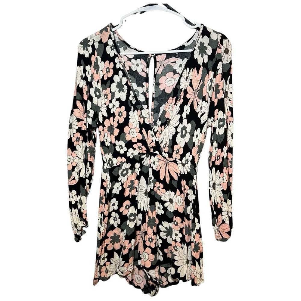 Papaya Black Long Sleeve Floral Romper Md